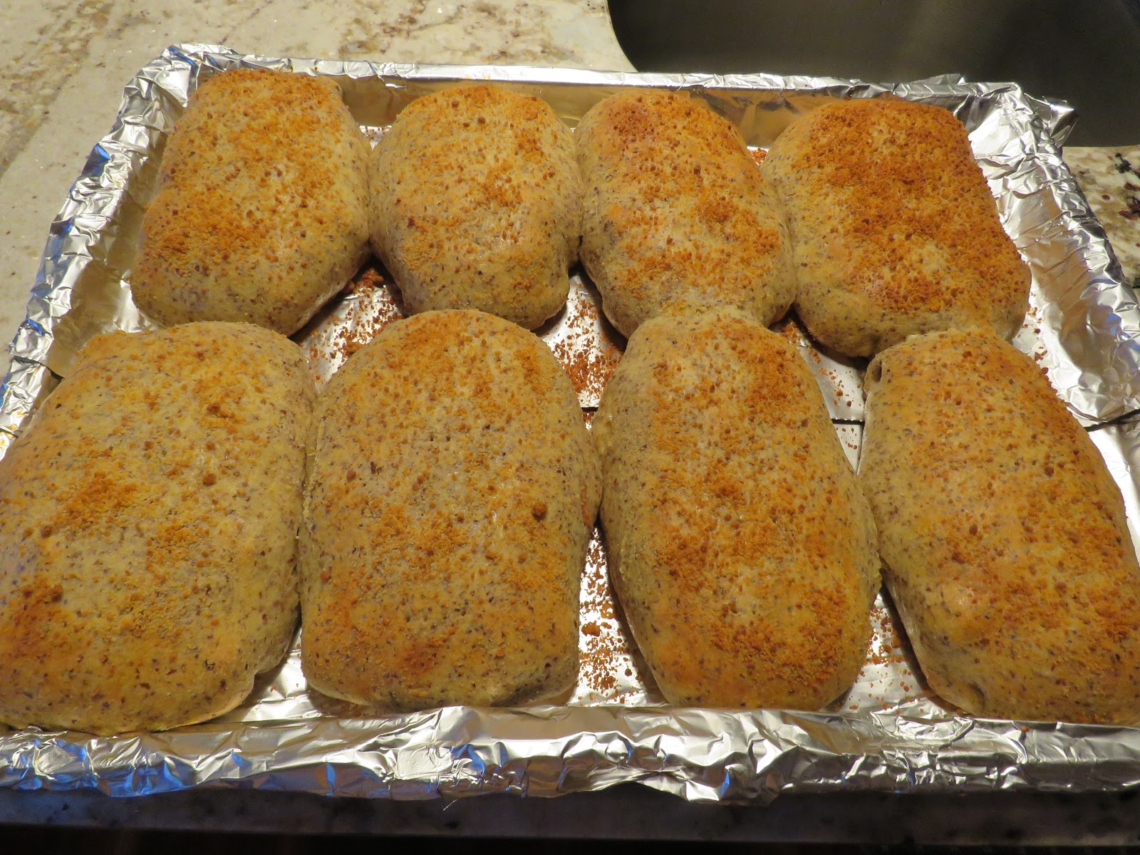 baked, low carb, almond flour chicken stuffed loaves